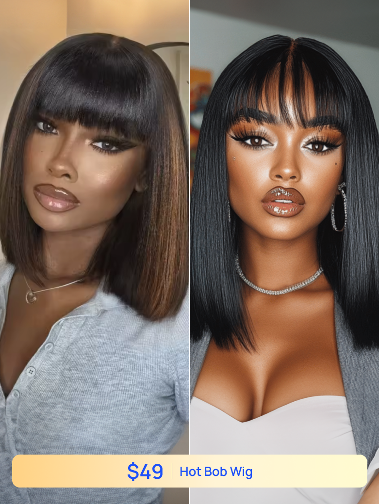 Nadula Flash Sale Bob Wig With Bangs 150 Density Virgin Remy Hair Glueless Wig 245$