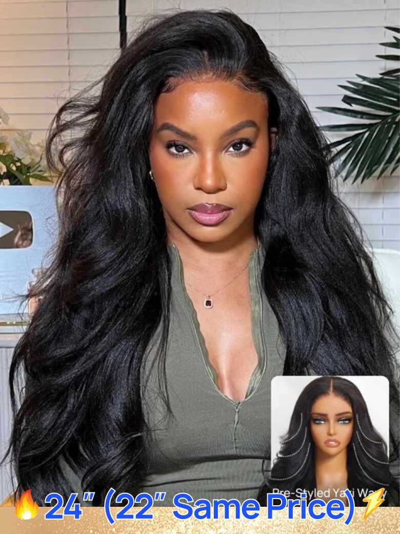 Nadula Flash Sale V Part Yaki Wavy Wigs Natural Color And Chestnut Brown Ombre Color Lightweight Glueless Human Hair Wig 79$