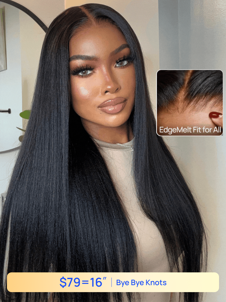 Nadula Flash Sale 7x5 Byebye Knots Invisible Lace Yaki Straight Hair Put On And Go Glueless Human Hair Wigs 395$
