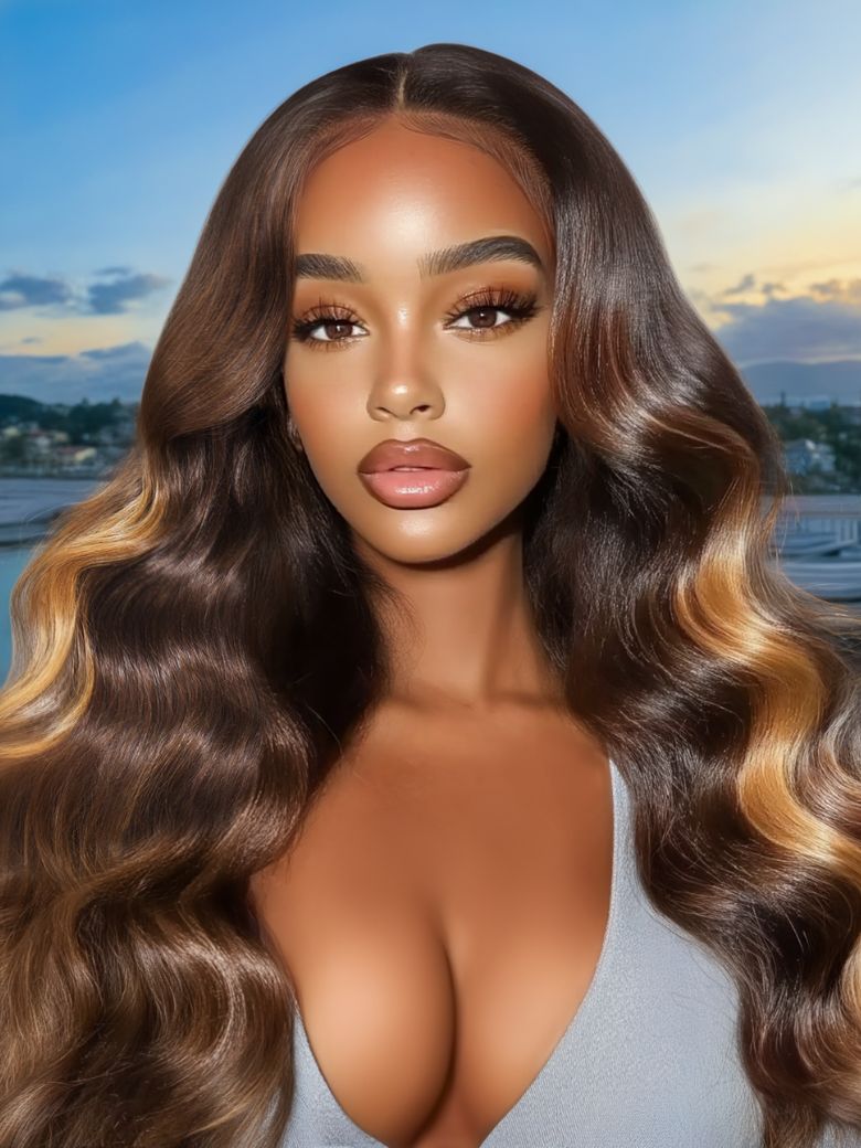 Nadula 13x4 Dark Chocolate Brown with Soft Golden Highlights Loose Wave Pre everything Put On And Go Wig with Drawstring 193$