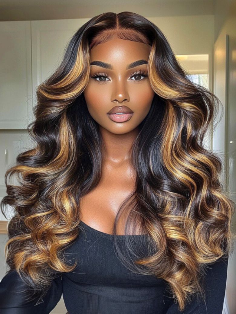 Nadula 7x5 No Slip Wig Loose Body Wave Lace Closure Wig Dark Brown Wig with Face-Framing Highlights