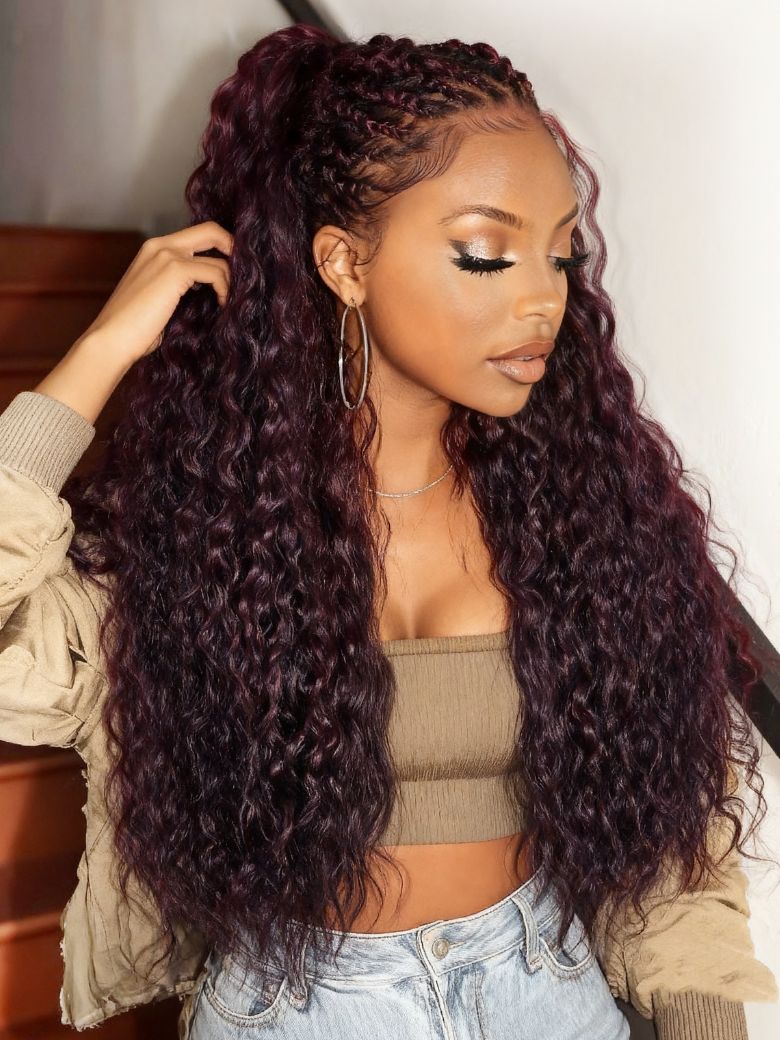 Nadula Burgundy 13X4 Plum Water Wave Lace Frontal Wig Pre-Everything Invisible Knots Put On And Go Wig With Drawstring
