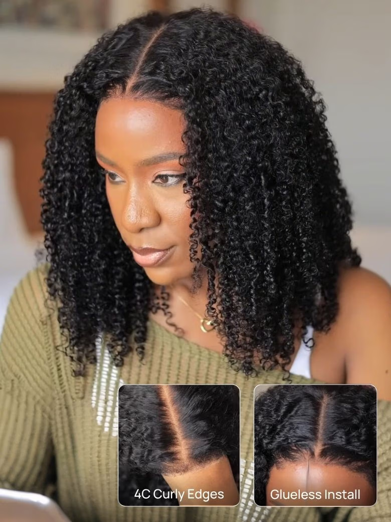 Nadula Bogo | 7X5 Bye Bye Knots Put On And Go Kinky Curly Wig With Curly Edges Wigs