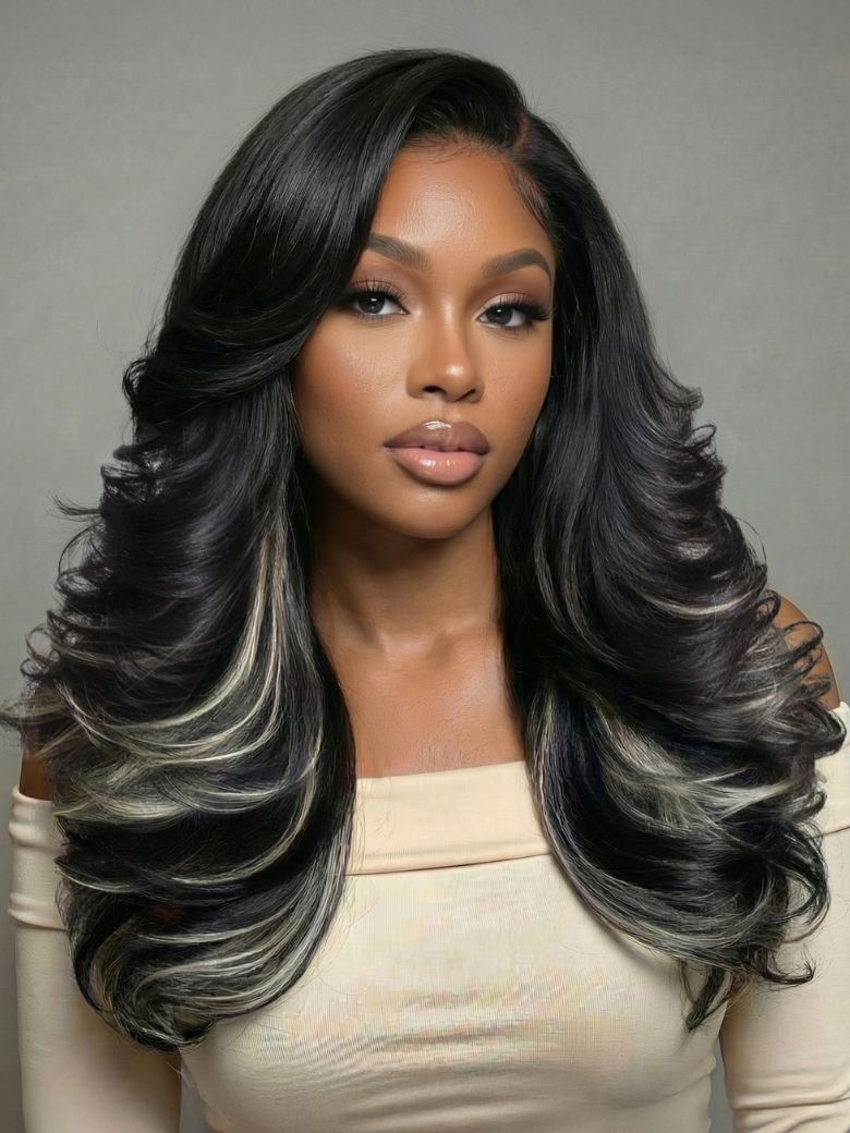 Nadula 7x5 Invisible Knots Kash Doll Vibes Feathered Layers Nature Black With 613# Blonde Highlights Glueless Human Hair Wig