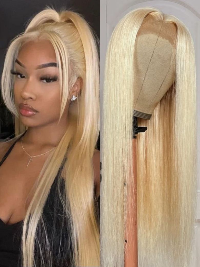 Nadula Clearanace Sale 613 Color Blonde Straight Wigs Human Hair Swiss Lace 4x4 Inch Lace Closure Wi
