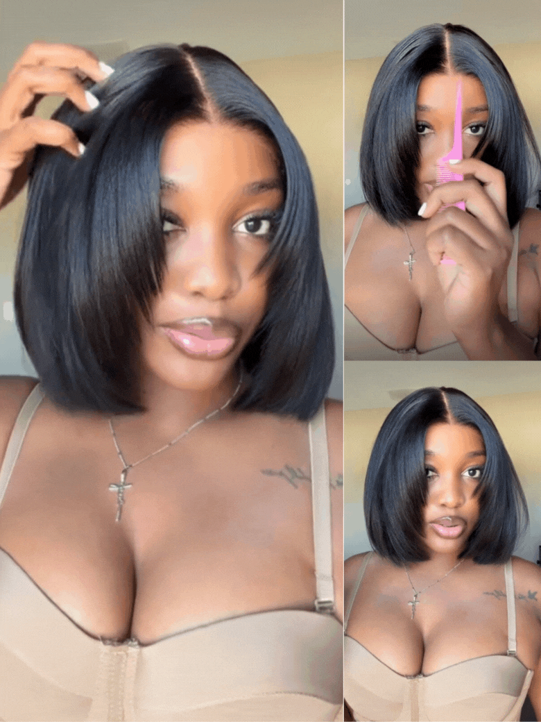 Nadula Bye Bye Knots Yaki Straight Bob Wig 7X5 Pre-Bleached Natural Looking Glueless Wig With Invisi Drawstring