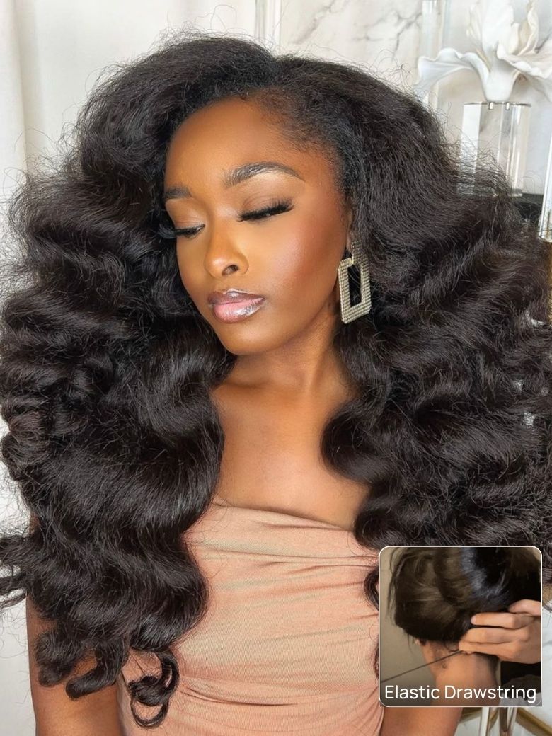 Nadula 2 Styles in 1 V Part Wig From Salon-Silk Straight to Natural Blow Out Kinky Straight Glueless