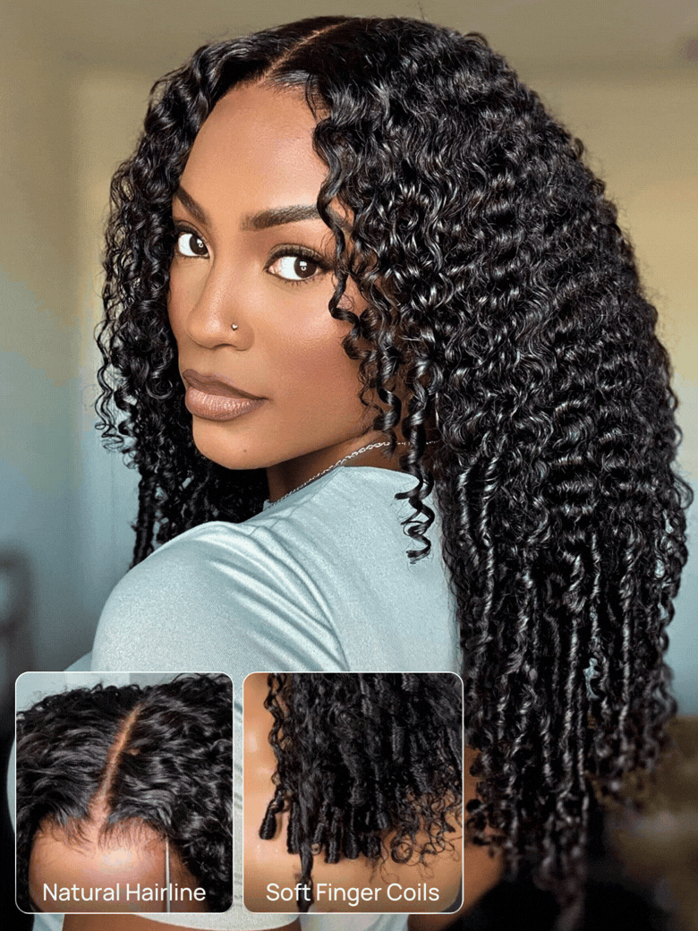 Nadula Women's Black 7X5 No Slip Wig Afro Kinky Curly With Defined Curls Bouncy Natural Looking Wig Glueless Human Hair Wig 180% Density
