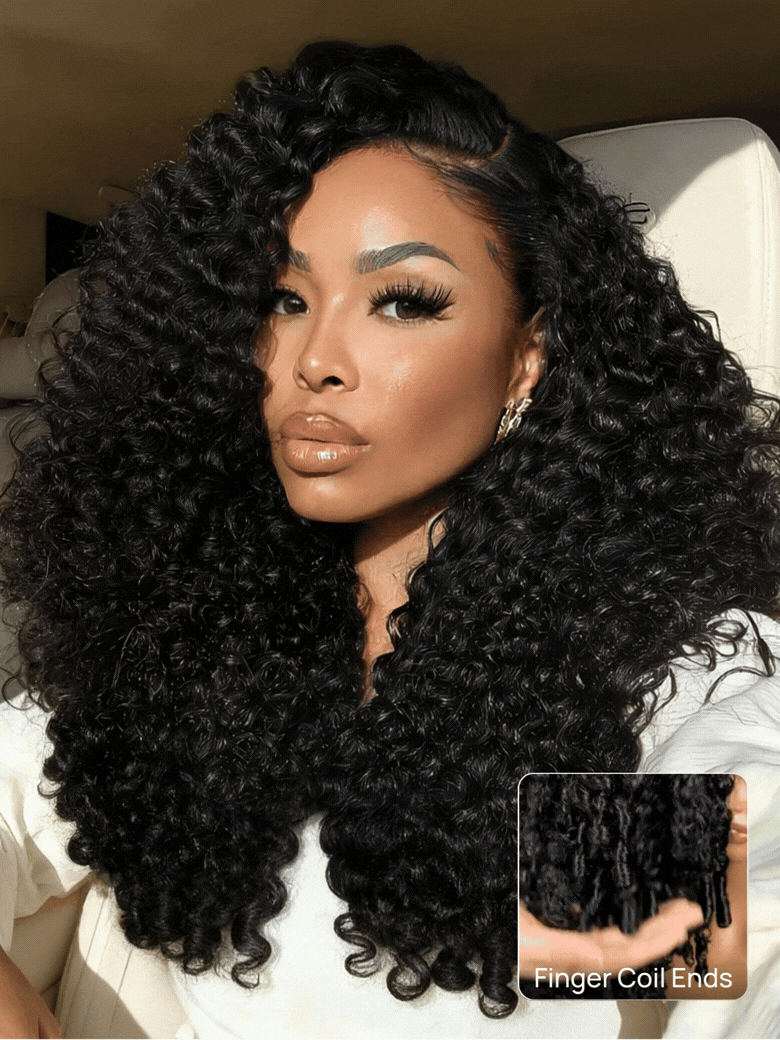 Nadula Burmese Curly+Finger Coils Ends 13X4 Burmese Curly Wig With Finger Coils Ends Natural Texture & Bouncy Mixed Curl Pattern Put On And Go Glueless Wig