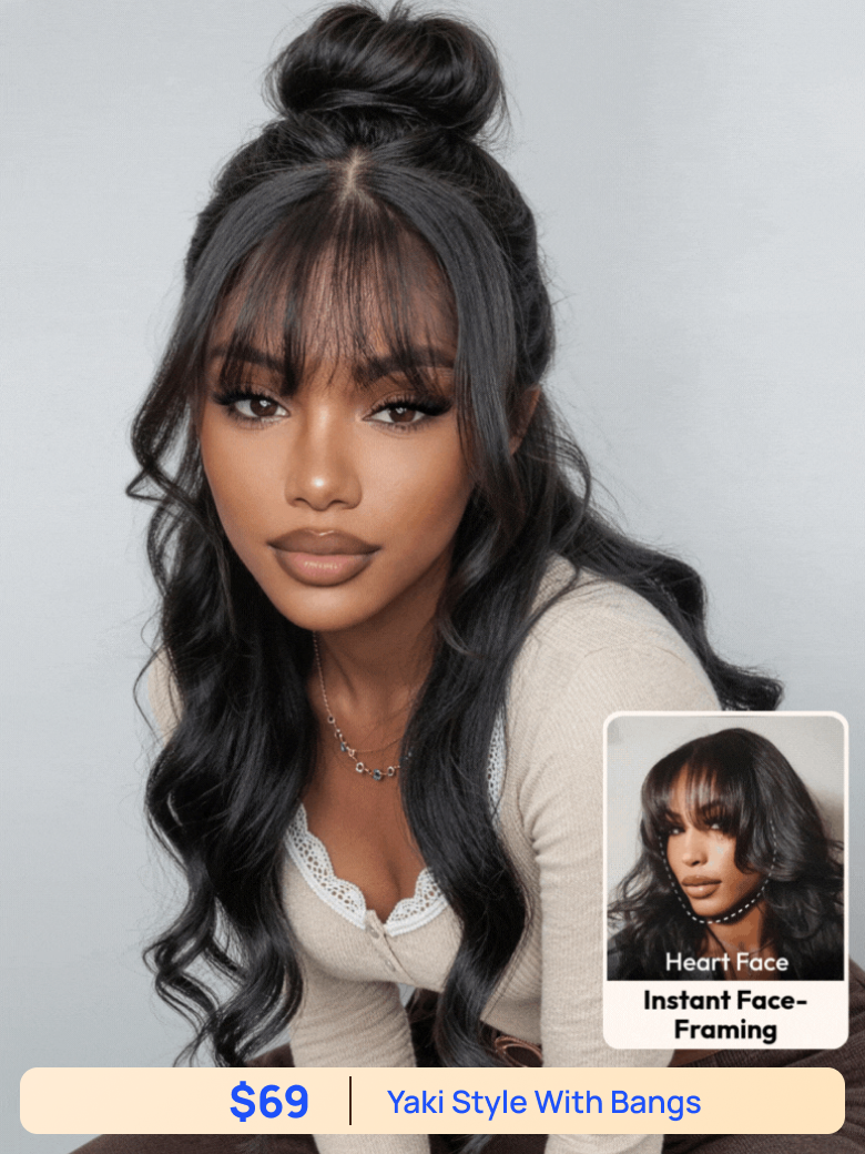 Low to $69 | Nadula Flash Sale Yaki Straight Layered Wig with Bangs And Life Saver V Part Glueless H