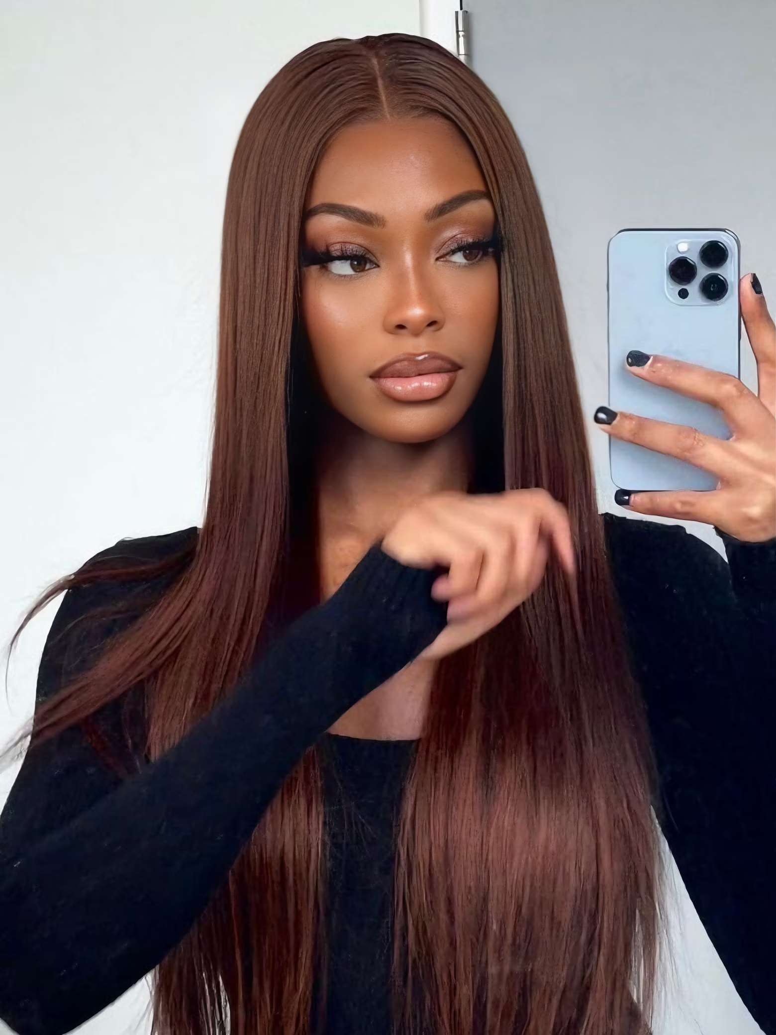 Nadula 4x4 Pre-Cut Lace Rich Chocolate Brown Yaki Straight Wig Put On and Go Glueless Human Hair Wig