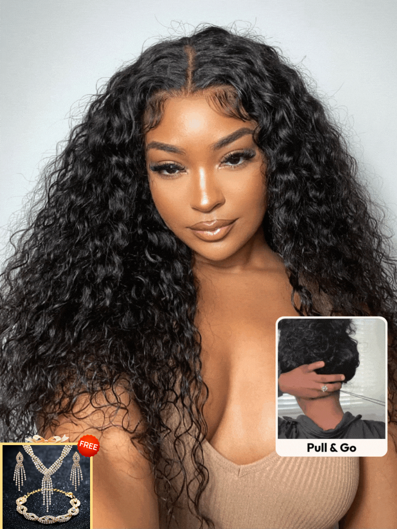 Nadula Flash Sale Water Wave Wig 7x5 Byebye Knots Lace Closure Glueless Human Hair Wig Put On And Go