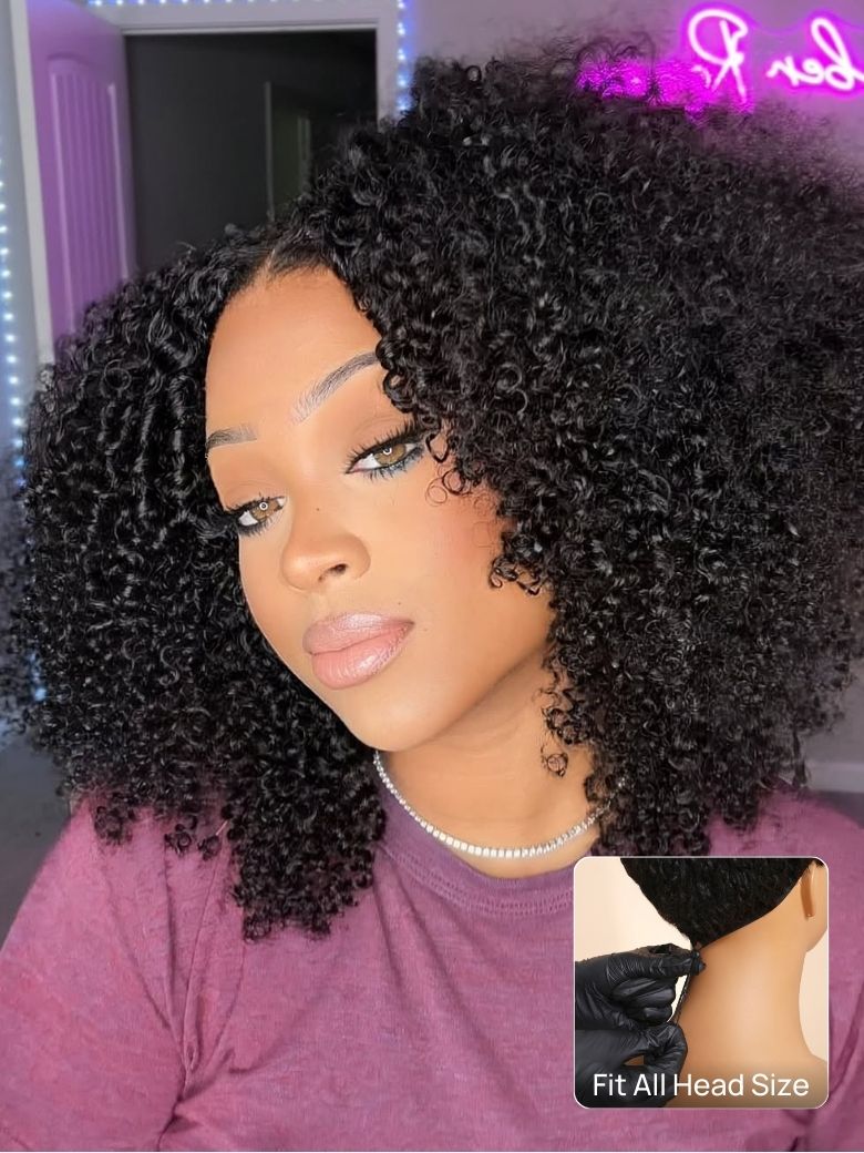 Nadula ScalpLook™ Glueless Afro Kinky Curly with Finger Coils V Part Wigs No Leave Out Beginner Friendly