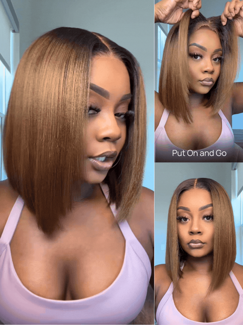 Nadula Flash Sale 7x5 and 13x4 Chestnut Brown Ombre Yaki Straight Bob Wig Pre-Bleached Natural Looking Glueless Wig