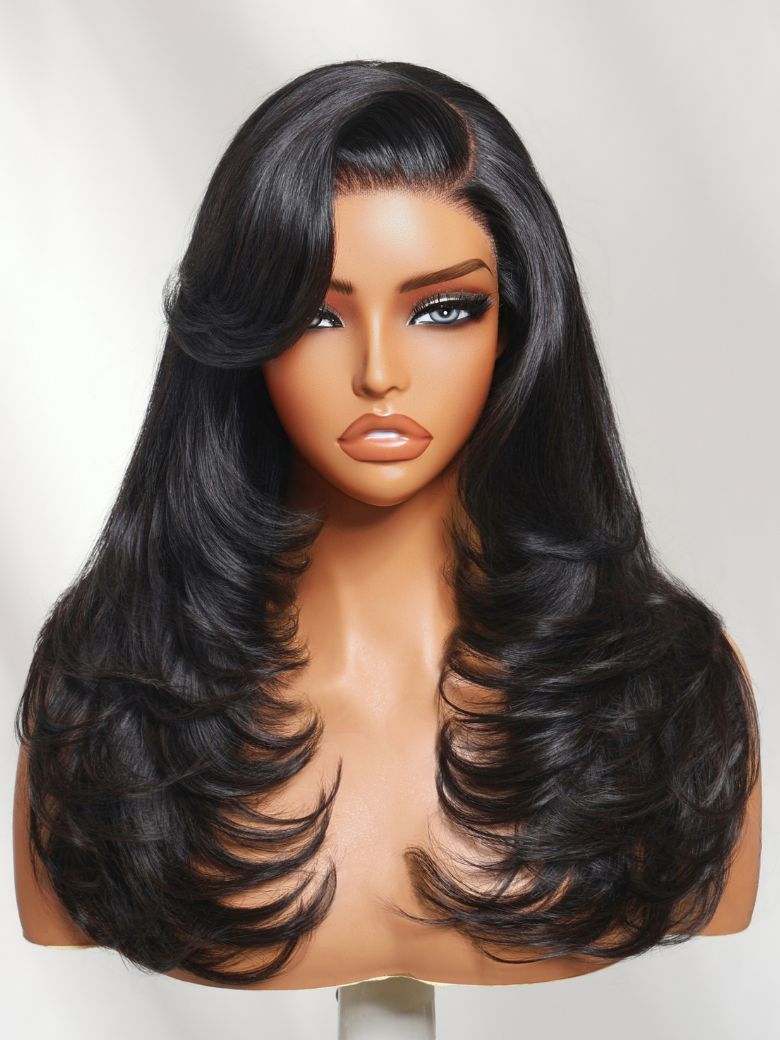 Nadula 7x5 No Slip Wig 90s Blowout Hair Face-framing Feathered Layers Deep Side Part with a Swoop Bang Glueless Wig 200% Density