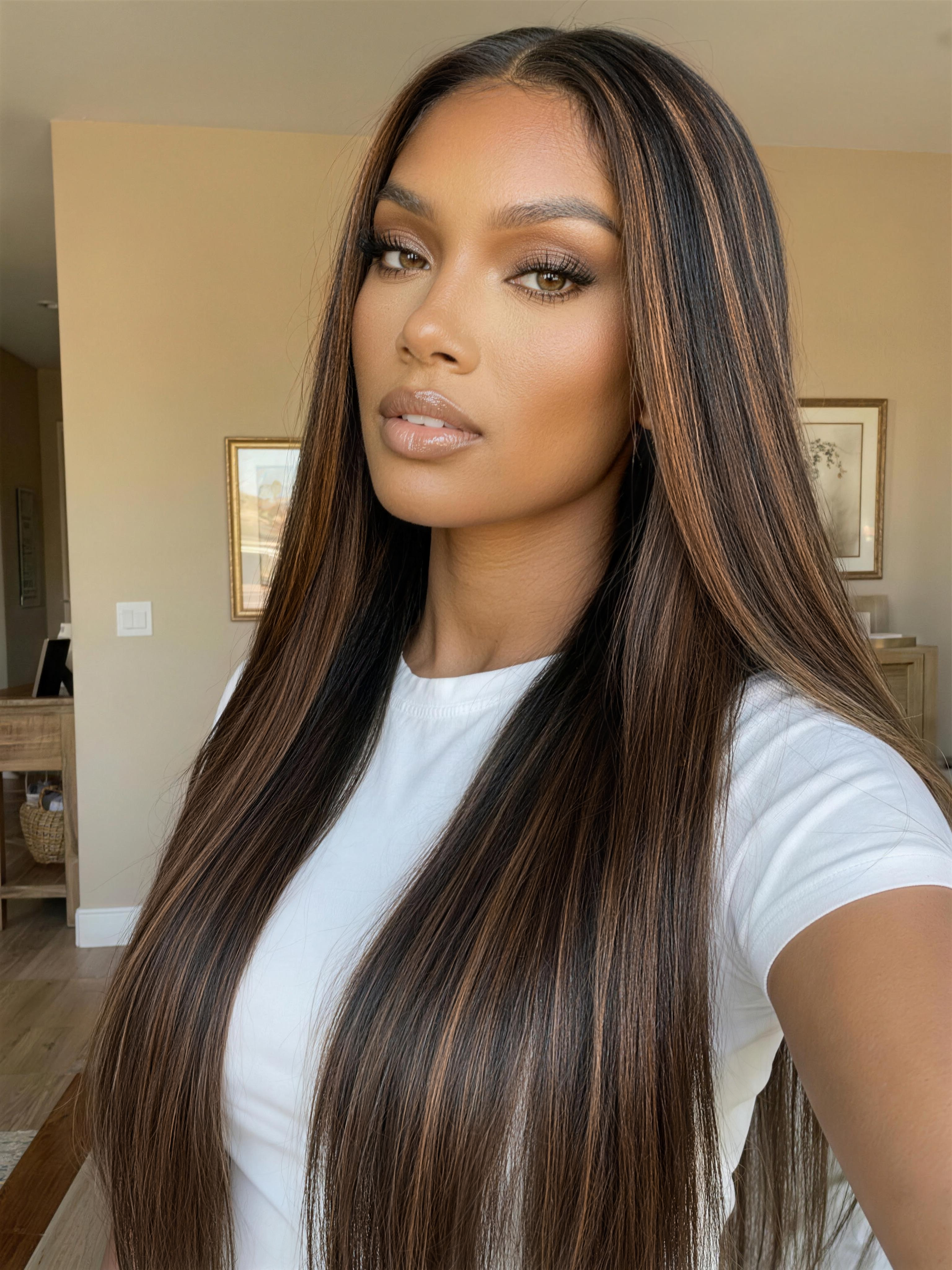 Nadula 7x5 No Slip Wig Golden Brown Highlight Wig Yaki Straight Lace Closure Glueless Human Wig with Drawstring