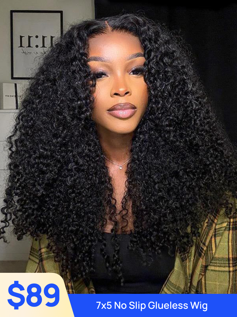 Nadula Flash Sale 7x5 Bye Bye Knots Wig Jerry Curly No Slip Glueless Virgin Hair Wig 150% Density Vi