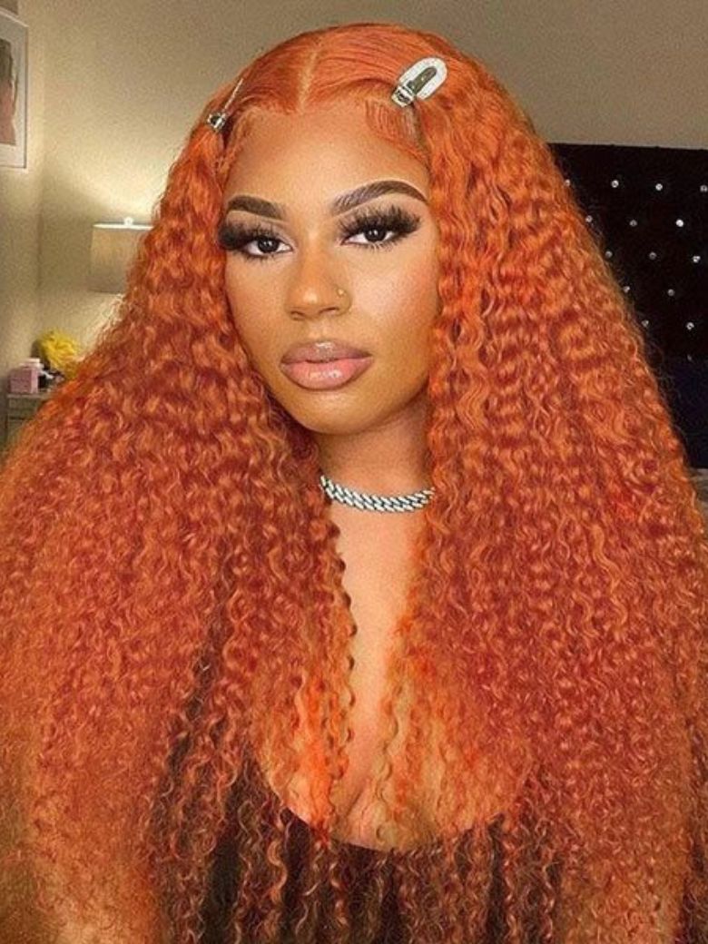 Nadula Special Sale Ginger Curly Hair 4x0.75 Minimalist T Part Lace Pre Plucked Human Hair Wigs 180% Density