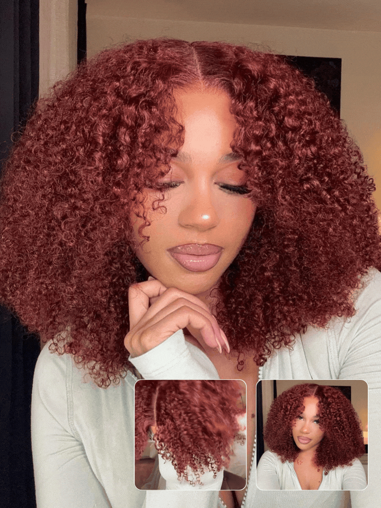 Nadula Brown 7X5 Bye Bye Knots Wig Reddish Kinky Curly Wig With Finger Coils Put And Go Glueless Wig With Invisi Drawstring