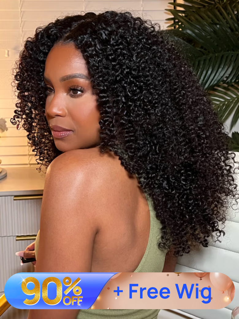 Nadula Women's Black Natural 7*5 Kinky Curly Human Hair Wigs For Pre-Plucked Bleached Knots With Natural Color.