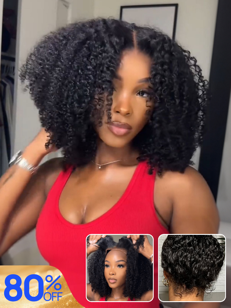 Nadula 80% OFF Flash Sale 7x5 Bye Bye Knots Mixed Curls Jerry Curly Fluffy Wig 180% Density Put on a