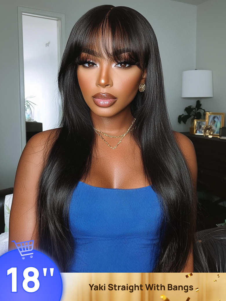 BOGO Free | Nadula 18inch Yaki Straight  Glueless Put On and Go Human Hair Wig
