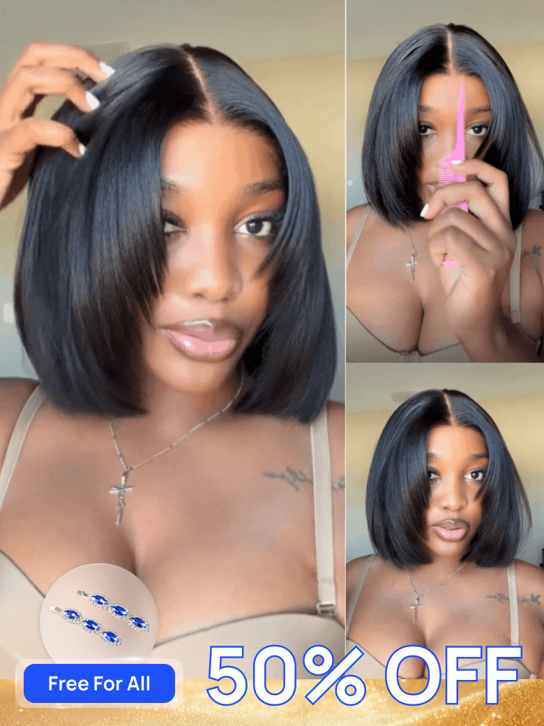 Nadula 50% Off | Bye Bye Knots Yaki Straight Bob Wig 7X5 Pre-Bleached Natural Looking Glueless Wig &Layer Cut Bob Wig