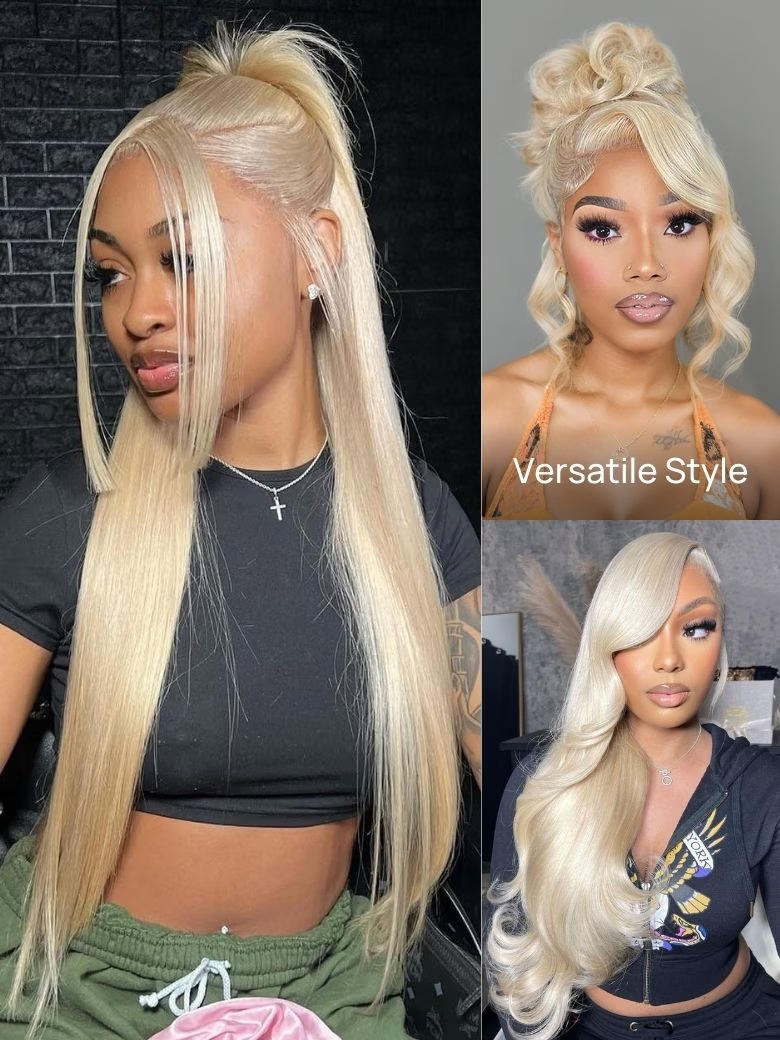 Nadula #613 Platinum Blonde Bone Straight Hair Full Lace Wig 100% Handmade Fully Breathable Cap Wig 180% Density