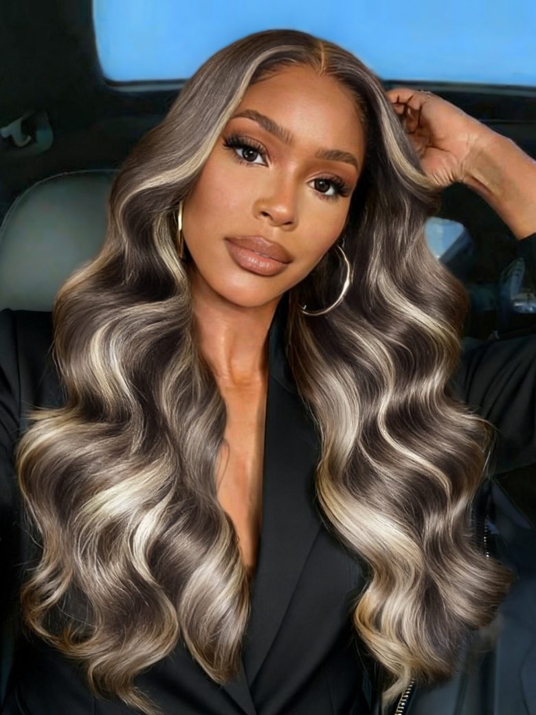Nadula Brown 13X4 Pre Everything™ Sdark Ash Balayage Wig With Platinum Blonde Highlights Glueless Human Hair Wig