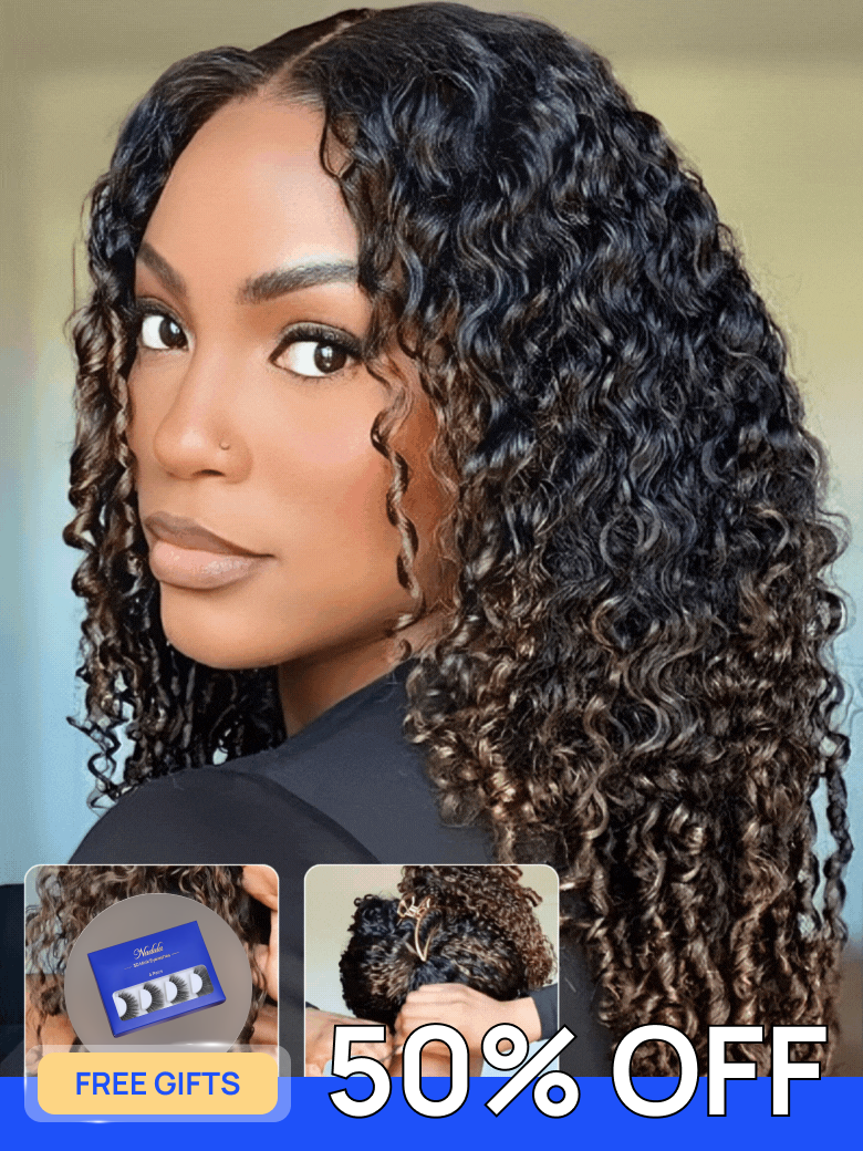 Free Gifts | Nadula 50% OFF 7x5 Chestnut Brown Ombre Burmese Curly Glueless Wigs Elastic Drawstring