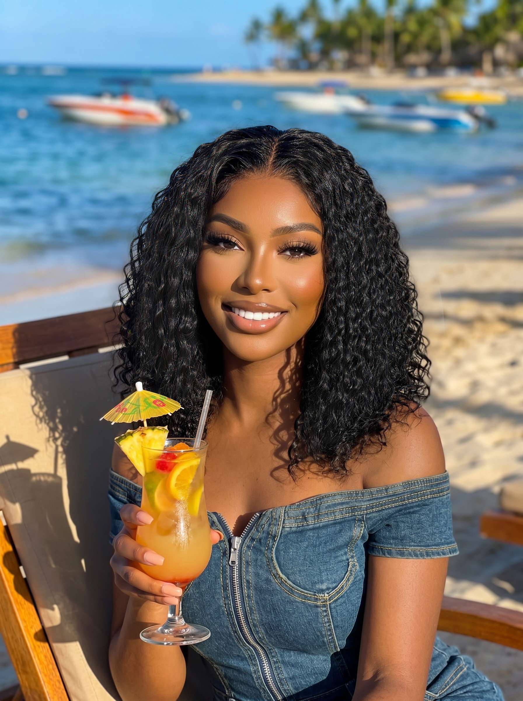 Nadula 7x5 Glueless Wig Soft Wet Look Water Wave Wig with Defined Wavy Curly Texture Natural Light V