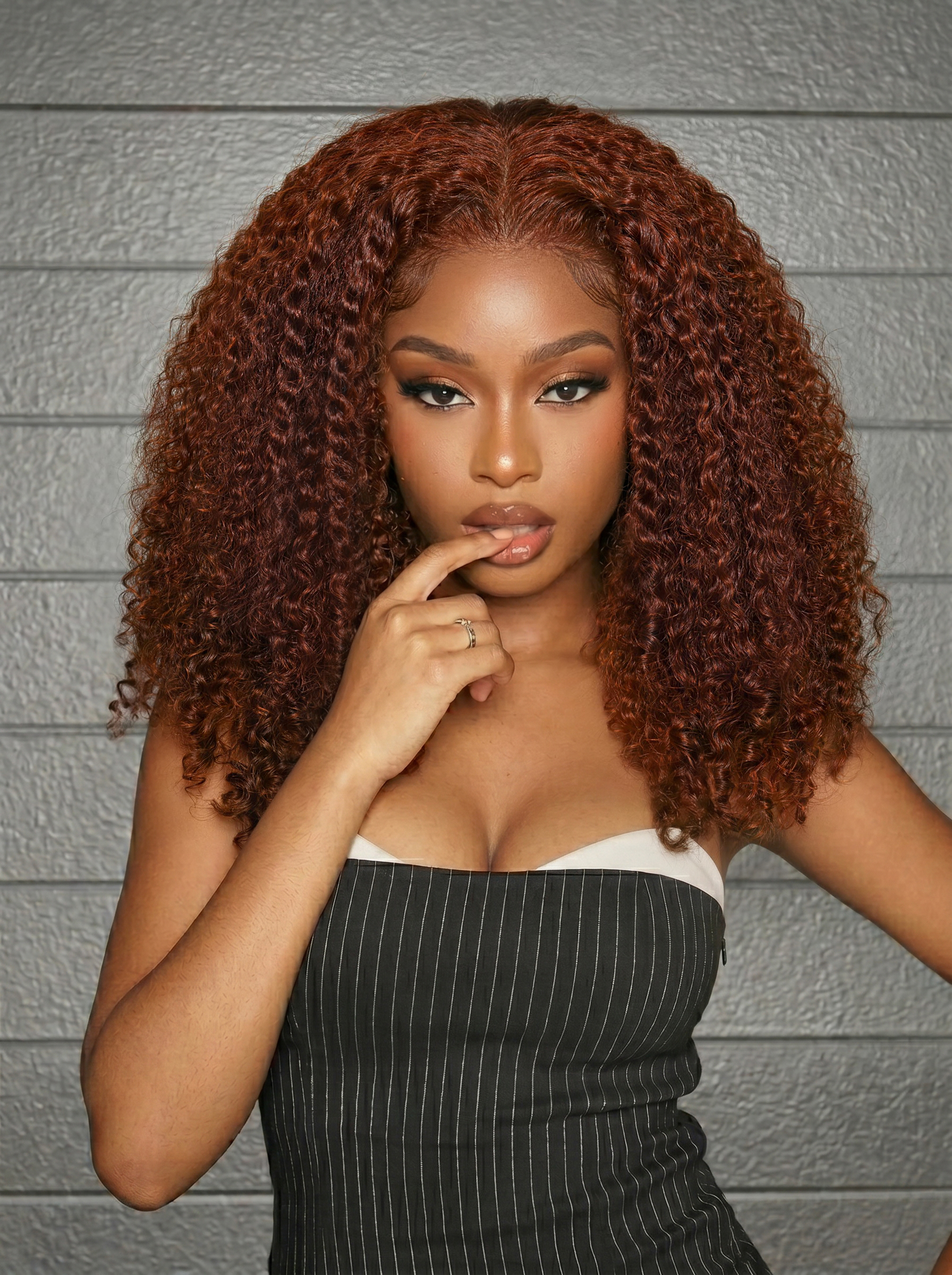 Nadula Brown 7X5 Glueless Wig Reddish Twist-Out Inspired Curly Wig Shoulder Length Defined Kinky Curly Texture