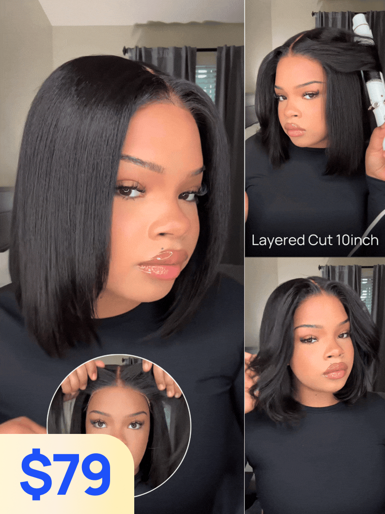 Nadula 80% OFF Flash Sale Bye Bye Knots Yaki Straight Bob With Pre Styled Put On and Go Wig With Dra