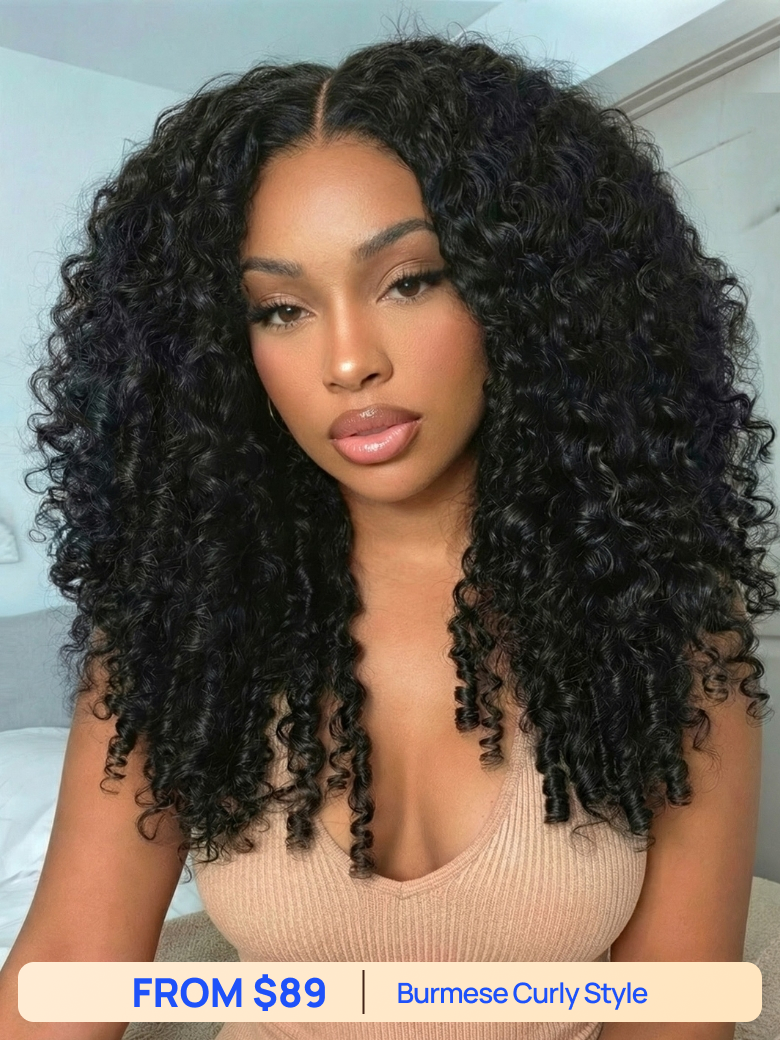 From 18inch | Nadula Flash Sale Burmese Curly with Finger Coil Ends Wig V Part Put On and Go Human H