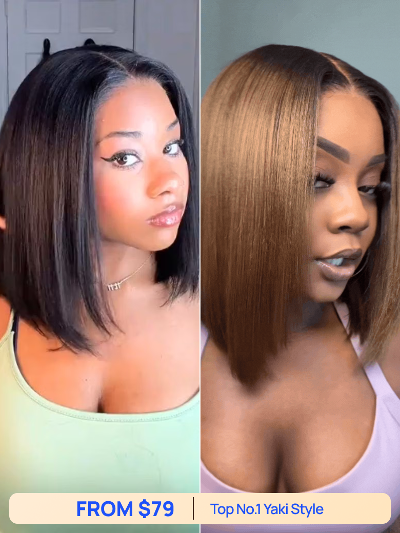 Yaki Bob Collections | Nadula Flash Sale Yaki Straight Bob Wig 7x5 Pre-Bleached Bye Bye Knots Wig wi