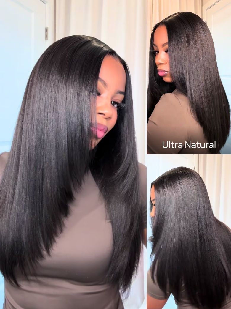 Nadula Light No Slip Yaki Straight Wig 7X5 And 13X4 Bye Bye Knots Put On And Go Glueless Wig Kinky Straight
