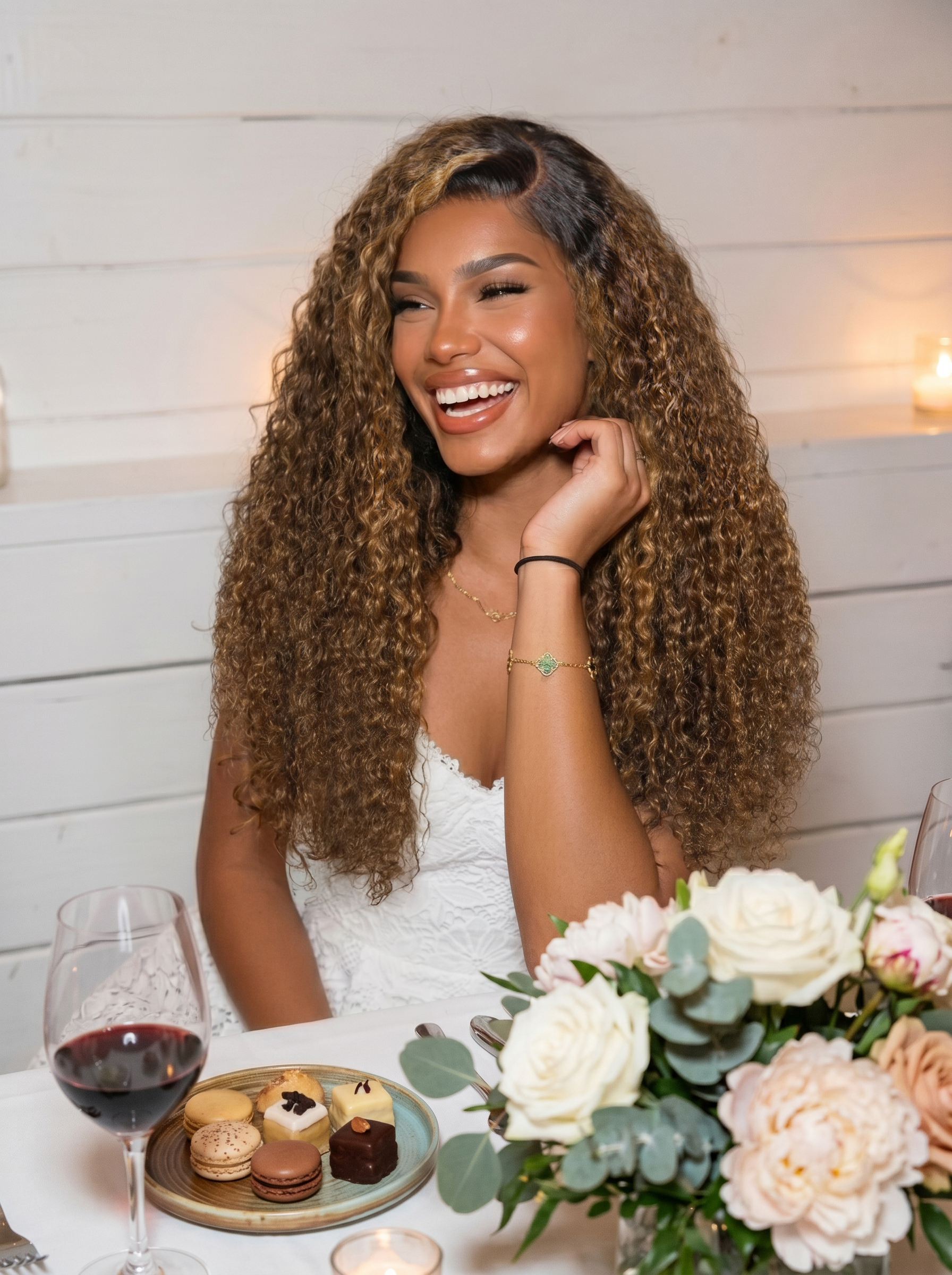 Nadula Long Deep Curly Wig Dark Brown with Caramel and Honey Highlights Sun-Kissed Layered Volume Hu