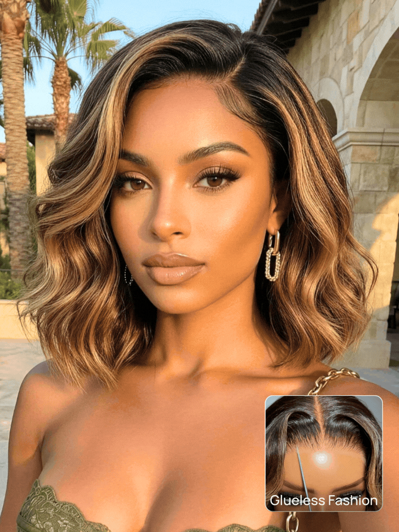 Nadula Dark/Brown 7X5 And 13X4 Lace Front 1B/30 Root With Warm Highlights Soft Barrel Curls French Bob Style Put On And Go Wig