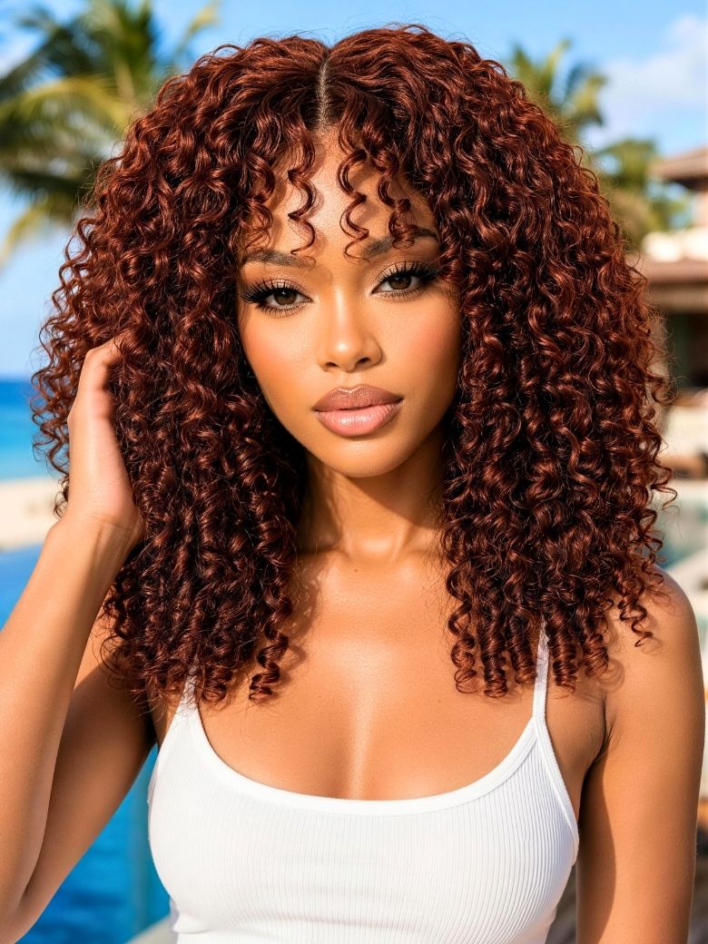 Nadula Brown Bye Bye Knots Wig 2.0™ 7X5 Invisible Knots Reddish Curly Put And Go Wig