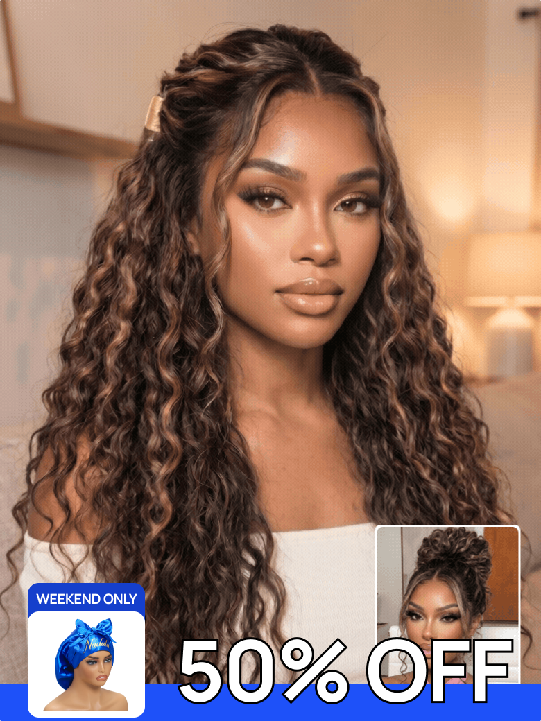 50 OFF FREE GIFTS Nadula Flash Sale 7x5 Byebye Knots Golden Brown Highlight Wig Water Wave Bye Bye Knots Lace Closure Wigs $198