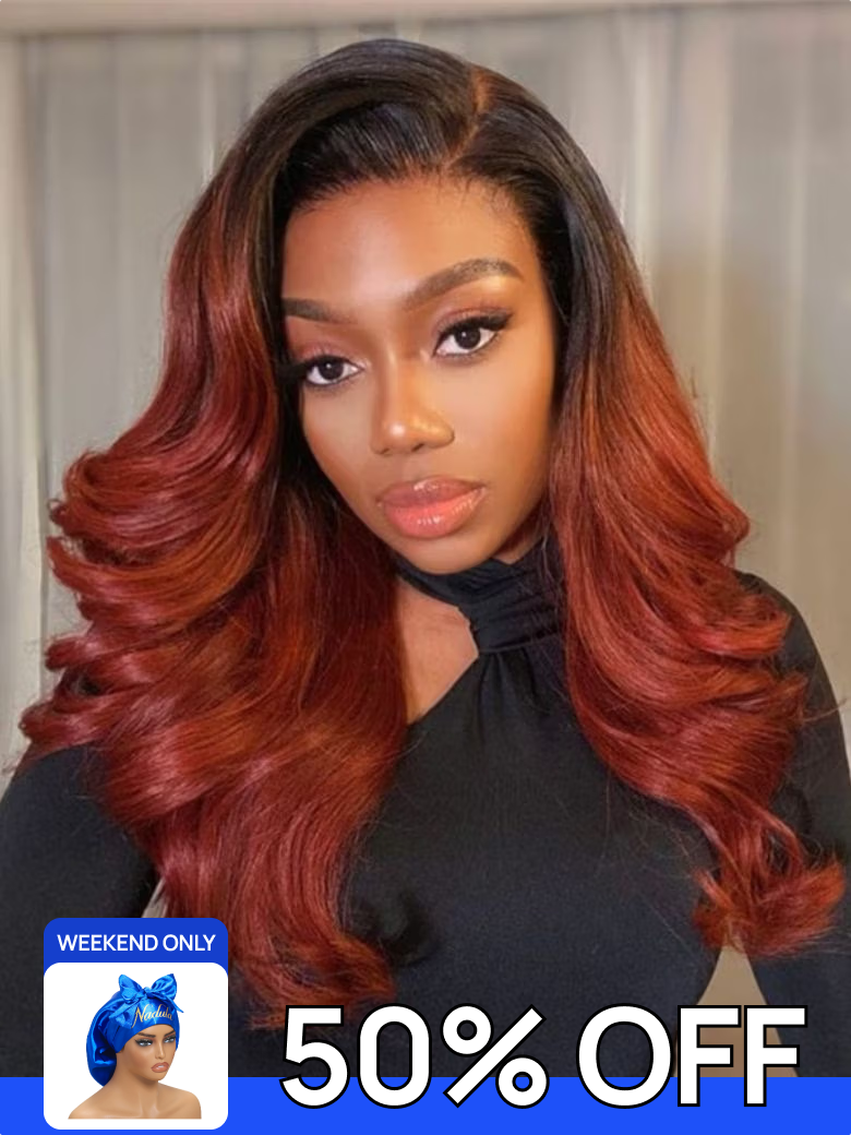 Free Gifts Nadula 50 OFF Flash Sale Glueless V Part Body Wave Wig Ombre Reddish Brown With Dark Roots Ombre Wigs Beginner Friendly $98