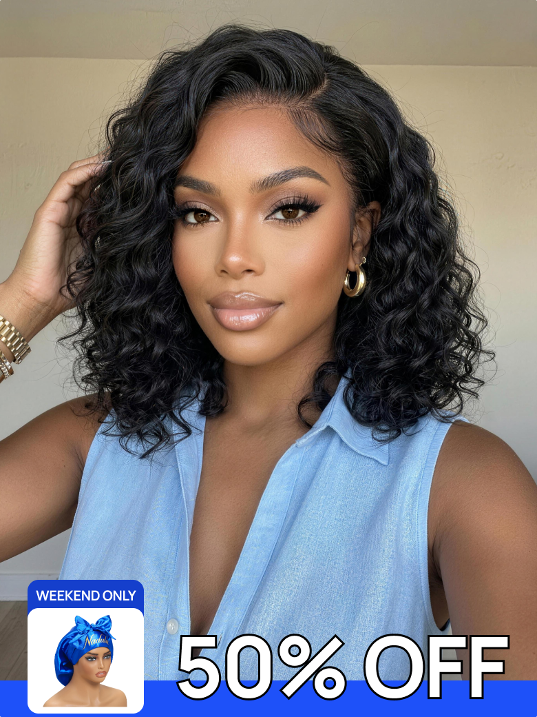 50 OFF FREE GIFTS Nadula Flash Sale 6x4 Lace Closure Ready to Go Water Wave Short Wavy Bob Wig Glueless Minimalist Lace Wig 220 Density $218