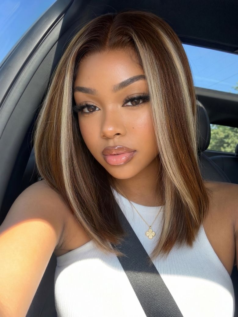 Nadula 7x5 Ash Brown with Soft Blonde Highlights Bob Wig No Slip Put On & Go Glueless Wig