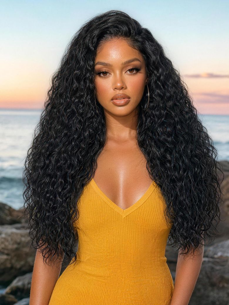 Nadula 13x4 Lace Front Kinky Straight Water Wave Hybrid Wig Fluffy Natural Blowout Wave Human Hair Wig