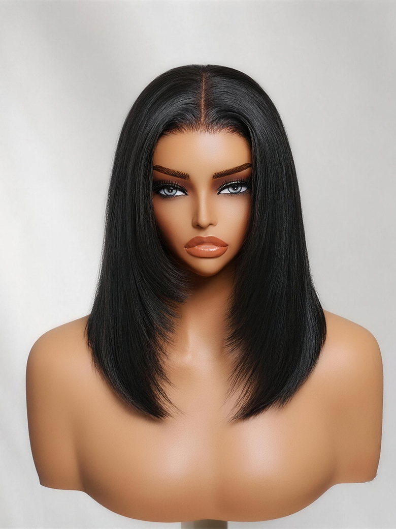 Nadula Natural Black Silk Straight Bob with Soft Face-Framing Layers Layered Cut Bob Full Lace Wig 1