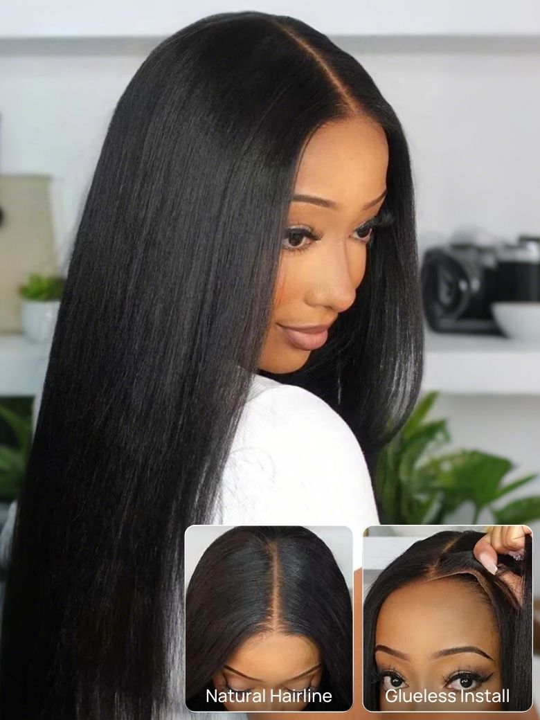 Nadula Light No Slip Yaki Straight Wig 7X5 And 13X4 Bye Bye Knots Put On And Go Glueless Wig Kinky Straight