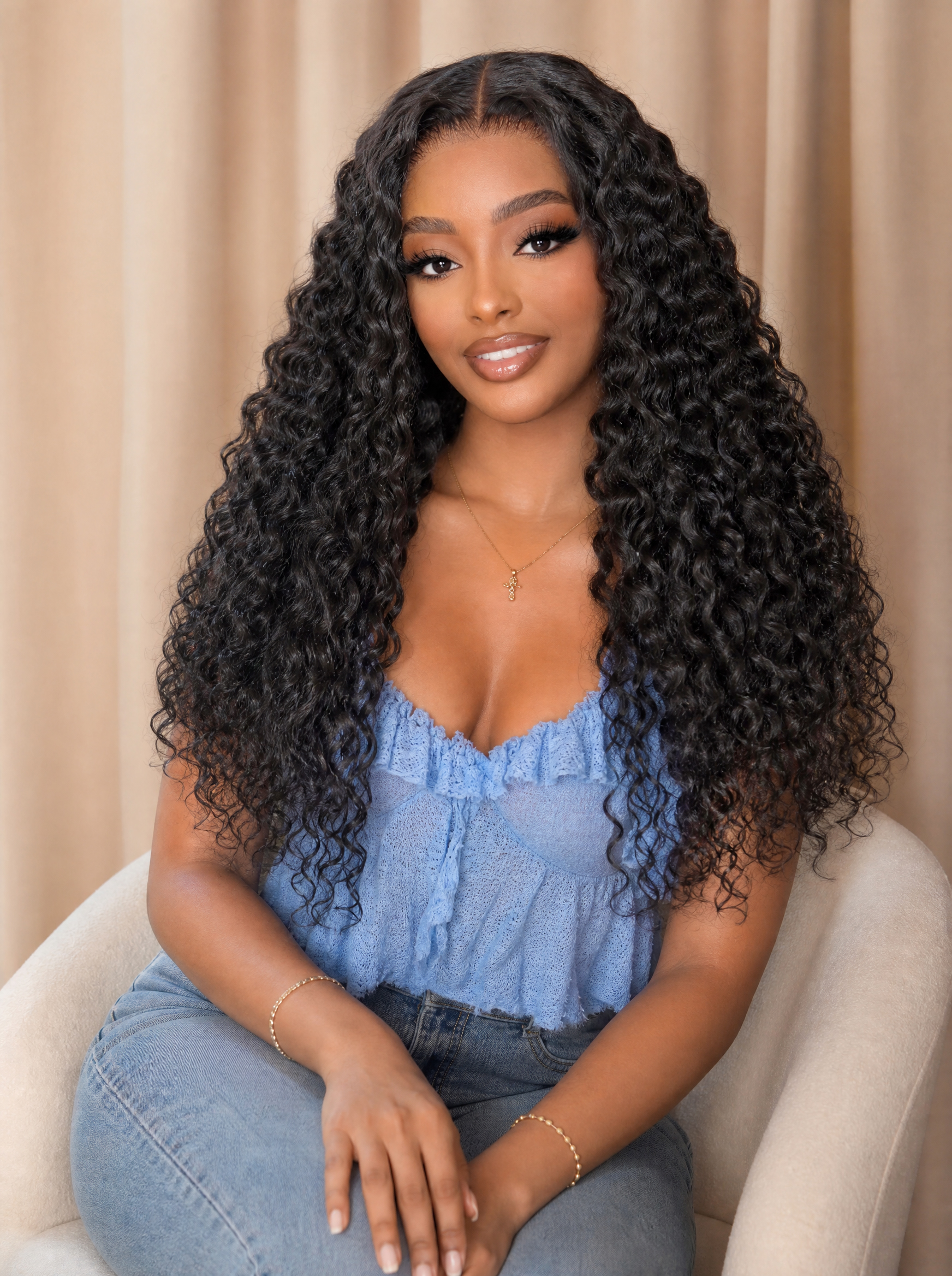 Nadula 13x4 Hybrid Deep Curly Wig with Full Loose Ends Defined Curly Human Hair Wig Human Hair Wig w