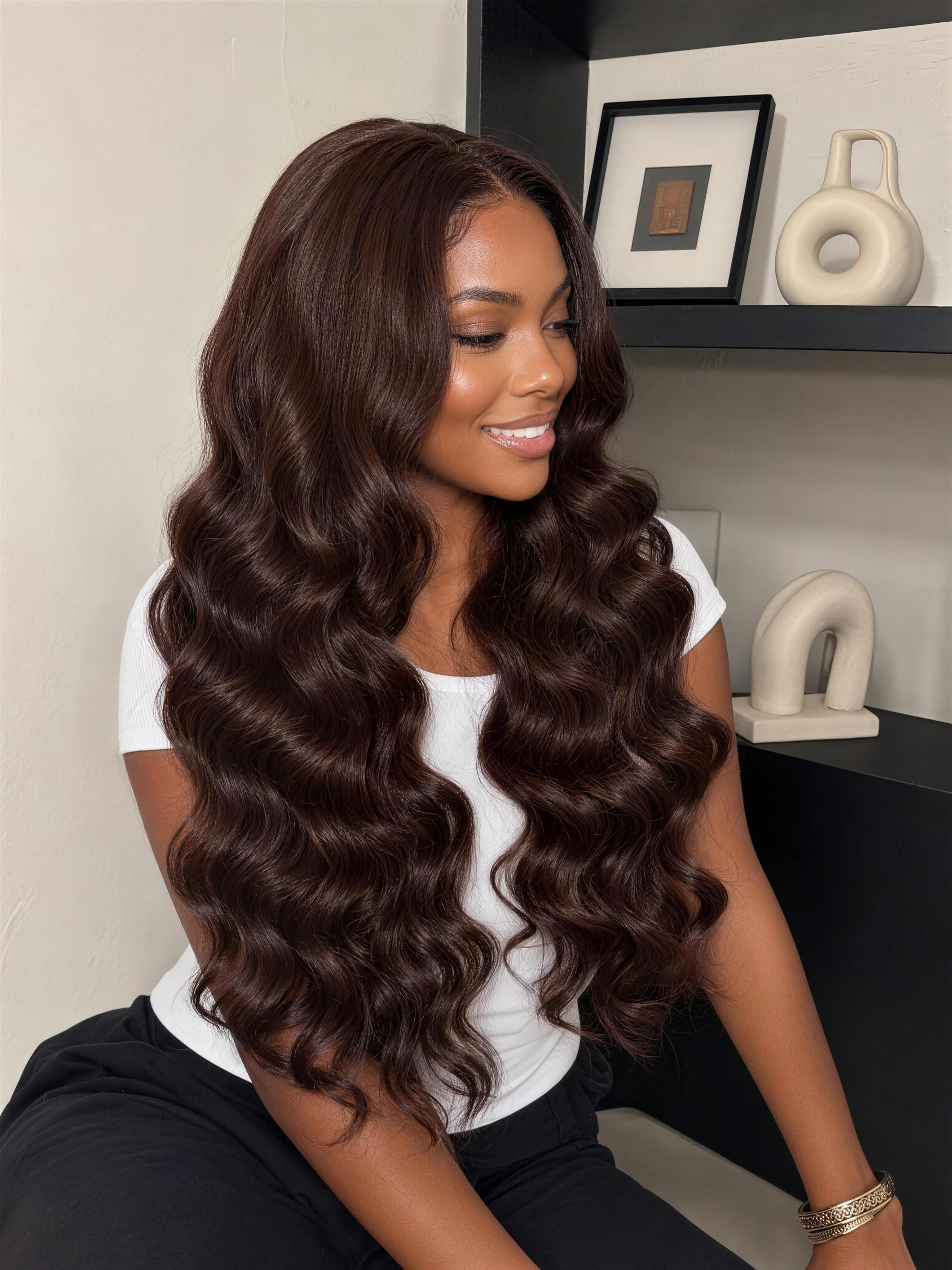 Nadula 7x5 Rich Chocolate Auburn Brown Body Wave Wig Long Soft Glam Human Hair Wig