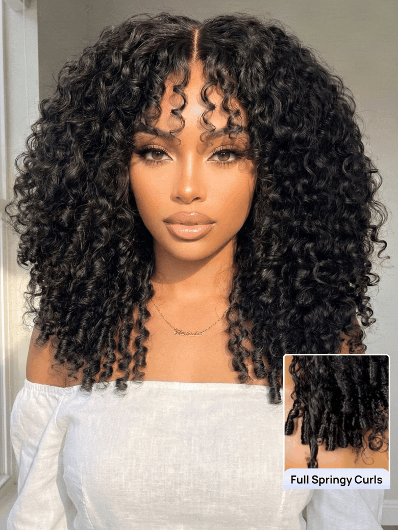 Nadula 7x5 Bye Bye Knots Kinky Curly Wig with Curly Edges Put On and Go Lace Closure Human Hair Wigs with Drawstring