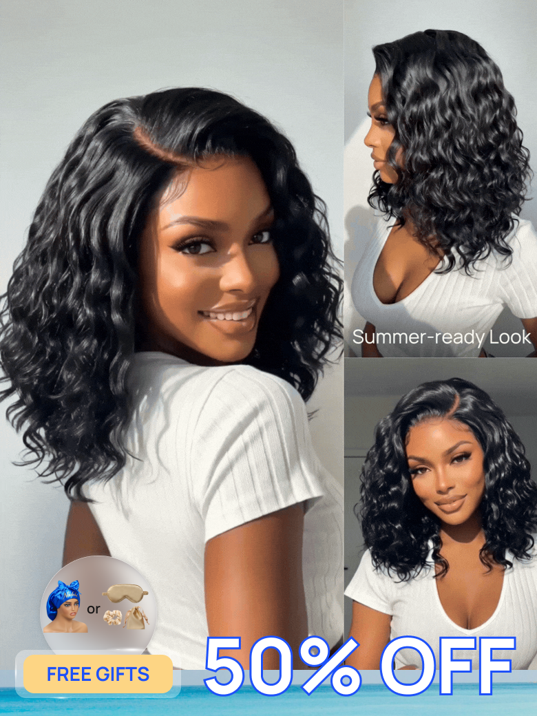 50% OFF + FREE GIFTS | Nadula Flash Sale 6x4 Lace Closure Ready to Go Water Wave Short Wavy Bob Wig